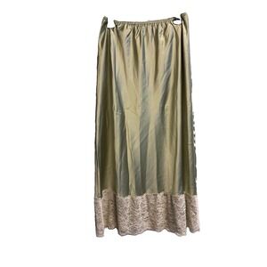 WISHLIST Satin Lace Midi Skirt Womens L Sage Green Coquette Romantic Slip